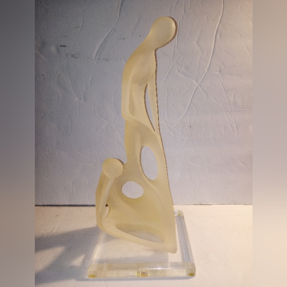 Vintage Italian Crystal Craft Sculpture 2 Figures 14" Lucite Base